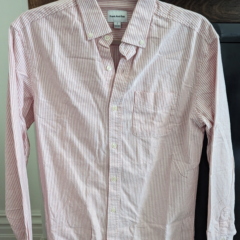 Frank & Oak Pink Striped Casual Shirt